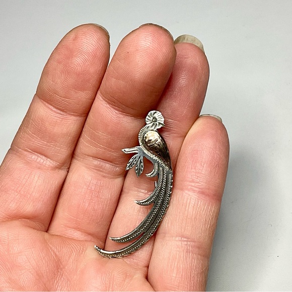 Vintage 900 Silver & 10K Bird Brooch Pin South American - Picture 4 of 6